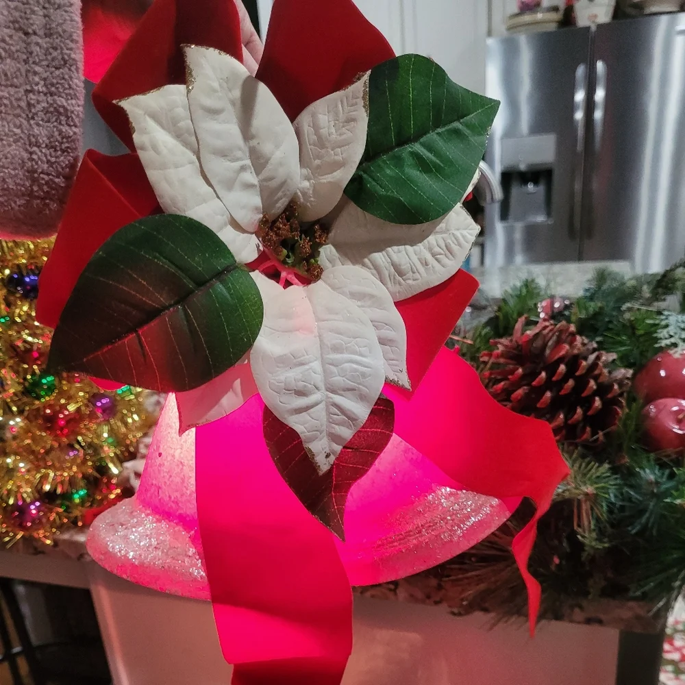 Vintage Christmas Charm Bells Decoration with Red and White Poinsettia